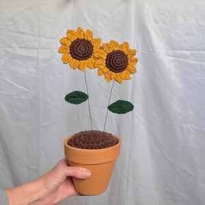 Crochet Sunflowers in Clay Pot